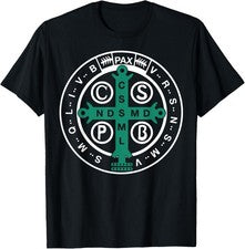 Medalla religiosa católica de San Benito, camiseta cristiana