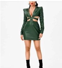 Vestido Para Mujer Fiesta Piel de Cordero Verde Nuevo 100% Genuino Elegante Ropa Diseñador