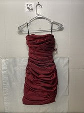 Mini Vestido Let’s Fashion Rojo Acanalado Correas Extraíbles Para Mujer Talla XS