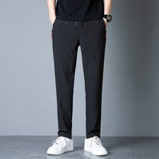 Pantalones informales rectos de hielo color liso finos deportivos sueltos de verano para hombre