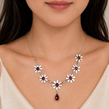 Collar Joyería Plata de Ley 925 Hecho a Mano Piedras Preciosas Granate Rojo Tamaño-17-18"