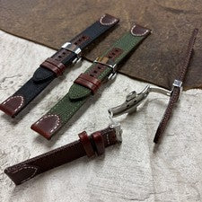 Correa/correa de reloj militar de nailon y cuero con hebilla de mariposa de despliegue 20/22 mm