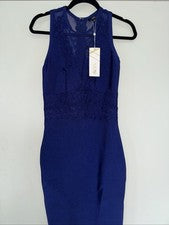 Vestido WOW COUTURE para mujer talla S azul ceñido al cuerpo sin mangas malla encaje nuevo con etiquetas