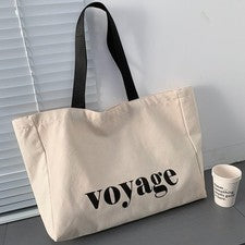 Bolso de Compras Grande de Lona Algodón Pesado Estilo Básico Blanco/Negro 43X34X11cm 1PC