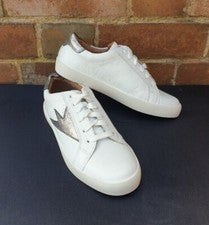 Ex M&S Entrenadores de Cuero Damas Blancos Mujeres Zapatos de Zapatos Planos Medias Tallas Con Cordones