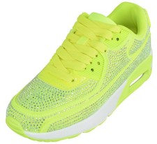 Zapatillas Berness Mujer Estrás Coloridas Gruesas Bling Encaje REINA Amarillo Neón