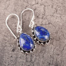 Nuevos pendientes colgantes elegantes de plata esterlina con piedra de lapislázuli septiembre joyería