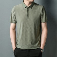 Nueva Camiseta Sin Rastro Manga Corta Para Hombre Color Sólido Moda Informal Solapa