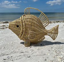 Cartera de Mimbre Pescado Hecha a Mano Vintage Años 50 Novedad Estilo Figura Bolso Rockabilly