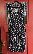 Vestido para mujer Connected Apparel estampado blanco negro sin mangas talla 12 nuevo con etiquetas
