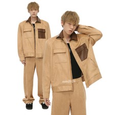 Conjunto de pantalones de abrigo corto estilo americano retro para hombre chaquetas con cremallera calce suelto