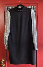 Minivestido para mujer Nicole Miller negro lentejuelas plateadas mangas largas talla 10 nuevo con etiquetas