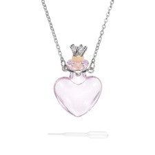 Collar Vial, Acero Inoxidable Vidrio Corazón Botella Perfume 39.5mm, Rosa