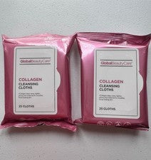 JUEGO DE 2 paños limpiadores de colágeno Global Beauty Care toallitas de maquillaje 50 en total