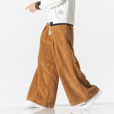 Hombres Pana Sueltos Pantalones Sueltos Informales Cintura Elástica Piernas Anchas Pantalones Moda