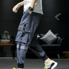Hombres Carga Harén Pantalones Multi Bolsillo Japonés Pantalones Cónicos Moda Niño Hip Hop
