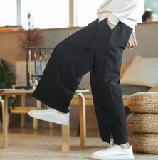Pantalones Pantalones Pantalones Hombre Juvenil 2024 Moda Lino Algodón Chino Retro Pierna Ancha