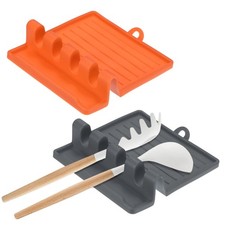 Paquete de 2 reposa utensilios de cocina de silicona, resistente al calor [gris oscuro, naranja]