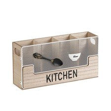 Soporte para utensilios de cocina de metal emparejado con organizador de cubiertos de madera 48261