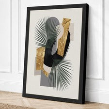 Abanicos geométricos en lienzo abstracto dorado arte de pared decoración del hogar listo para colgar