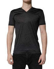 Camiseta para hombre Dolce & Gabbana gris oscuro seda cuello en V manga corta