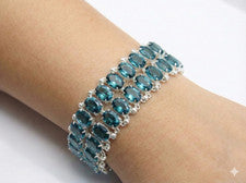 Pulsera de cadena de joyería de plata de ley 925 hecha a mano con piedras preciosas de indicolita azul ADJ