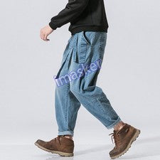 Moda Pantalones Sueltos Denim Harén Para Hombres Retro Sueltos Jeans Informales Pantalones Pantalón