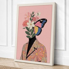 Arte de pared moderno en lienzo de mariposa y flor decoración del hogar listo para colgar