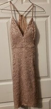 Vestido para mujer mediano miel y rosa cuarzo brillante encaje nuevo con etiquetas
