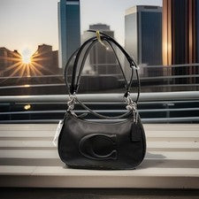 Bolso de hombro Coach CR099 para mujer Teri de cuero liso - negro con plata