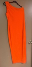 Moda Nova Mujer Talla Grande Naranja Bodycon Un Hombro Vestido Midi