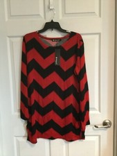 NUEVO CON ETIQUETAS Vestido Allegra K Mujer Grande Negro Rojo Manga Larga Diseño Chevron