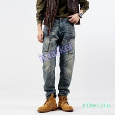 Pantalones de mezclilla para hombre otoño ropa de trabajo personalizada jeans cónicos retro harén moda