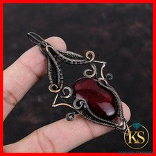 Joyería colgante envuelta en alambre de cobre piedra labradorita fuego rojo chakra tercer ojo