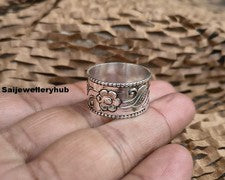 Anillo para el pulgar de plata de ley 925 hecho a mano flor banda llamativa todas las tallas SR815