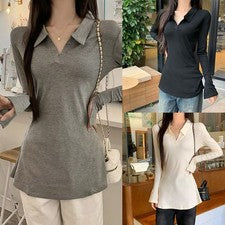 Camiseta moderna de mujer estilo retro para cuello en V manga larga perfecta para cualquier ocasión
