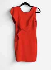 Nuevo sin etiquetas Vestido Gianni Para Mujer Talla Pequeña Rojo Vibrante Un Hombro Volantes Glamour/Sexy