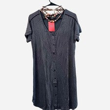 Vestido Camiseta Aceshin Mediano Para Mujer Manga Corta Gris con Collar de Moda Nuevo con Etiquetas