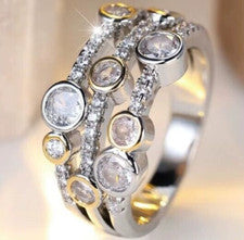 Nuevo anillo burbuja apilable plata y oro piedras transparentes venta, todos los tamaños