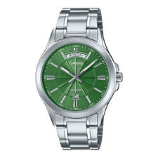 CASIO MTP-1381D-3AVDF OROLOGIO UOMO ACCIAIO DAY-DATE DATA VERDE 38mm SOTTOCOSTO