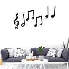 1 Juego 6 Pegatinas de Pared Espejo Acrílico Duraderas Negro Nota de Música Decoración del Hogar