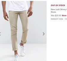 Pantalones chinos New Look ASOS 30X30 beige caqui calce súper ajustado para hombre