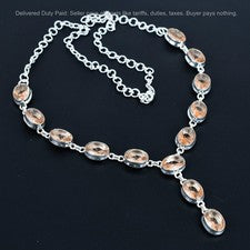 Nuevo collar ovalado de cadena hecha a mano de plata de ley 925 de piedra morganita
