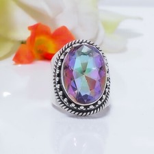 Anillo Arco Iris Místico Fuego Topacio Piedras Preciosas Plata de Ley 925 Joyería Regalo.