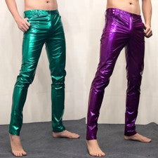 Moda Hombres Sexy Charol Pantalones Aspecto Húmedo Calce Ajustado Pantalones Fiesta Ropa de club nocturno