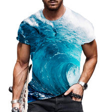 Camiseta De Hombre Moda Ola Del Océano Graphic Manga Corta Ropa Activa