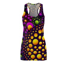 Vestido para mujer espalda deportiva estampado por todas partes lunares psicodélicos colorido divertido retro