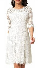 Pinup Moda Para Mujer Elegante Floral Encaje Cuello Redondo Hasta la Rodilla Manga 3/4