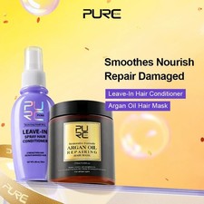 Mascarilla de tratamiento capilar con aceite de argán de Marruecos PURC 250 g + acondicionador capilar sin enjuague 55 m