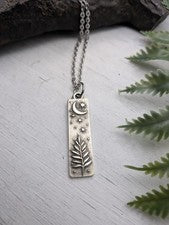 Collar Colgante Helecho y Luna, Joyería Naturaleza, Regalo Botánico